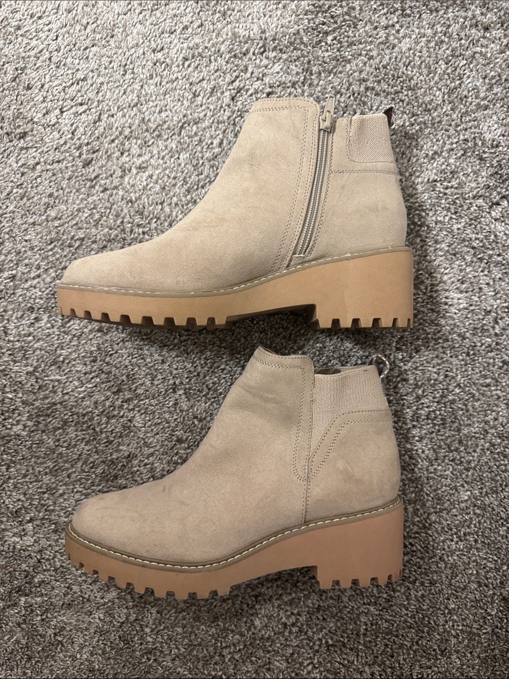 Faux Suede Lug Sole Ankle Boots - Beige